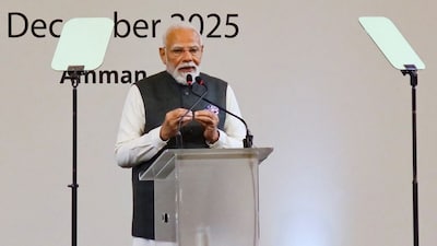 India's Prime Minister Narendra Modi speaks at the India-Jordan Business Forum in Amman, Jordan, December 16, 2025. File Image/Reuters