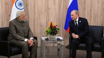 Russia's President Vladimir Putin (R) meets with India's Prime Minister Narendra Modi during the sixth Brics Summit in Fortaleza, July 15, 2014. This was the duo's first official meeting after Modi took office. File Image/Reuters via RIA Novosti