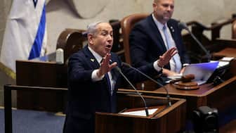 Israeli Prime Minister Benjamin Netanyahu speaks at the plenum of the Knesset, Israel's parliament, in Jerusalem, November 10, 2025. File Image/Reuters