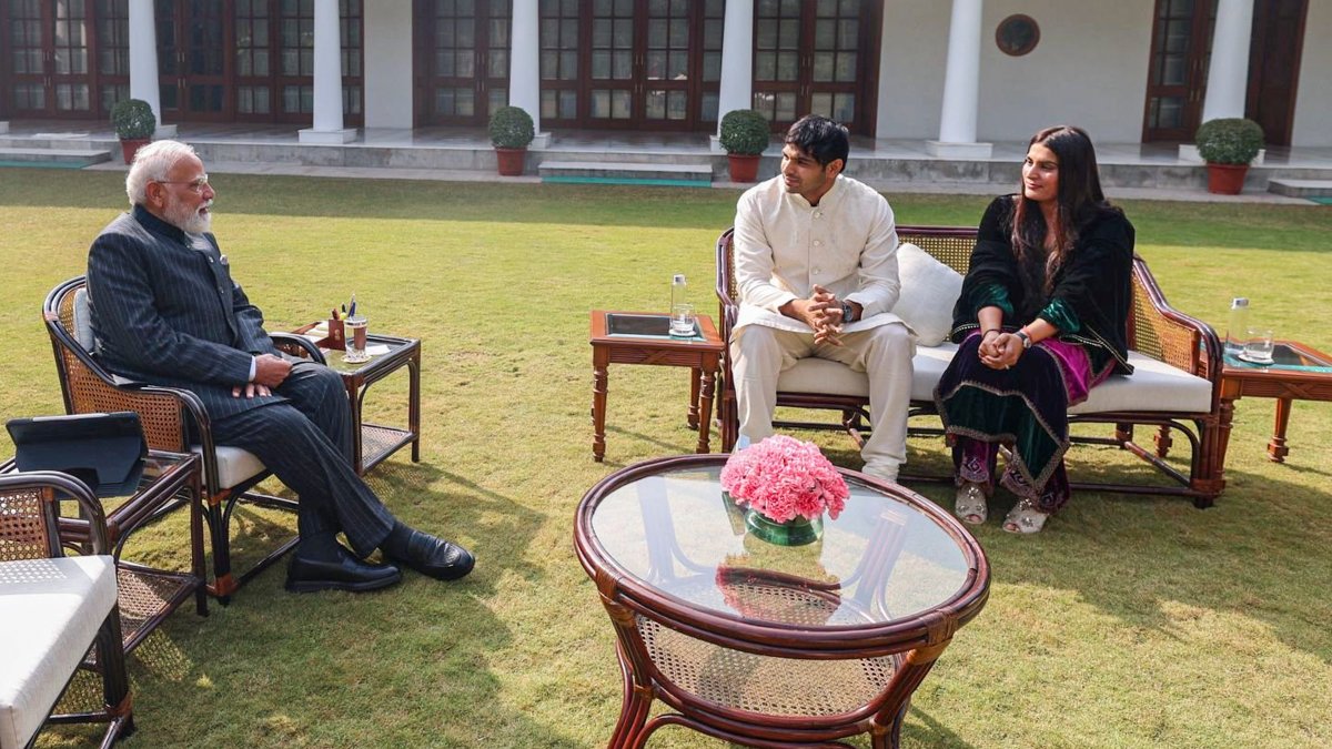 PM Narendra Modi reveals having a 'great interaction' with Neeraj Chopra and wife Himani Mor at his residence PM Narendra Modi reveals having a 'great interaction' with Neeraj Chopra and wife Himani Mor at his residence