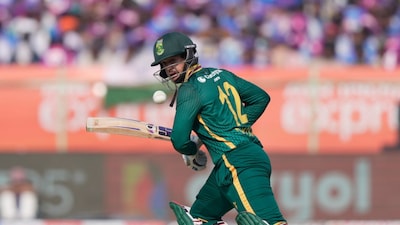 South African opener Quinton de Kock bats during the third ODI against India in Visakhapatnam. AP