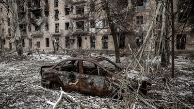 This handout photograph taken on December 17, 2025 and released on December 18, 2025 by the press service of the 24th Mechanized Brigade of Ukrainian Armed Forces, shows dammages in a residential area of the Donetsk region frontline town of Kostyantynivka, amid the Russian invasion of Ukraine.-AFP