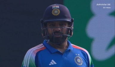 Rohit Sharma did not look convinced as he was given out on a review in the second ODI vs South Africa in Raipur. Image: JioHostar