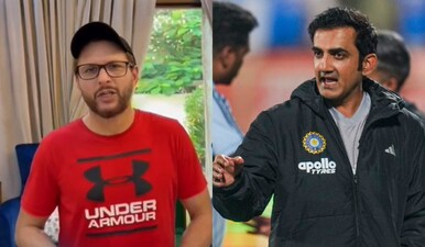 Shahid Afridi took a dig at Gautam Gambhir while praising Rohit Sharma and Virat Kohli. Images: Shahid Afridi Foundation on X/PTI
