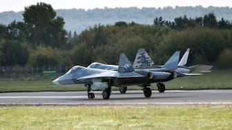 Sukhoi Su-57 fighter jets perform at the MAKS 2019 air show in Zhukovsky, outside Moscow, Russia, August 27, 2019. File Image/Reuters via Sputnik