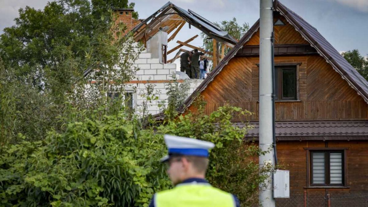 Polish police and military inspect damage to a house from the debris of a drone that was shot down in the village of Wyryki-Wola, eastern Poland. Poland says it shot down several Russian attack drones that violated Polish airspace in overnight Russian attacks on neighbouring Ukraine. (AFP) Polish police and military inspect damage to a house from the debris of a drone that was shot down in the village of Wyryki-Wola, eastern Poland. Poland says it shot down several Russian attack drones that violated Polish airspace in overnight Russian attacks on neighbouring Ukraine. (AFP)