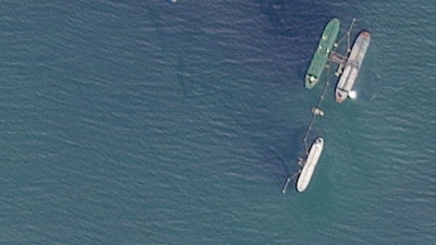 A satellite image shows the very large crude carrier (VLCC) Skipper, which British maritime risk management group Vanguard said was believed to have been seized on December 10, as well as other vessels, off Port Jose, Venezuela, November 14, 2025. Image/Planet Labs via Reuters