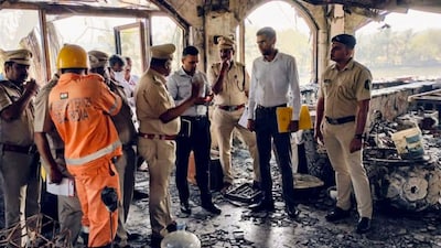 Police and forensic personnel inspect the site where a fire killed 25 people at the Birch by Romeo Lane nightclub, in Arpora, Goa, December 8, 2025. PTI