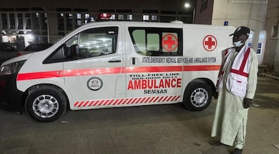 An emergency official stands outside Borno State Specialist Hospital, where people injured in an explosion during evening prayers at a mosque are being treated, in Maiduguri, Borno State, Nigeria, December 24, 2025. Photo Credit: Reuters