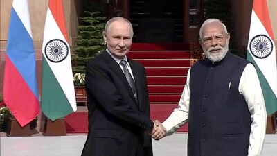 Prime Minister Narendra Modi meets Russian President Vladimir Putin at Rashtrapati Bhavan, New Delhi, India, on December 5, 2025. (Photo: ANI)