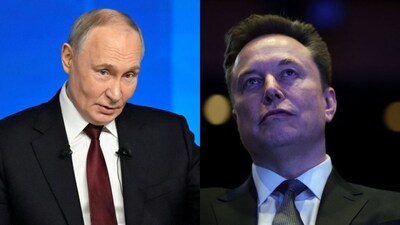 Russian President Vladimir Putin (left), SpaceX CEO Elon Musk (right)