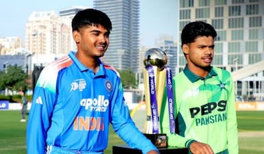 India U19 captain Aayush Mhatre with the Pakistan U19 captain Farhan Yousaf ahead of the U19 Asia Cup final. X/ACCMedia