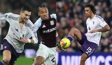 Roy Keane and Gary Neville singled out Diogo Dalot and Leny Yoro for Manchester United's loss at Aston Villa. Images: Reuters
