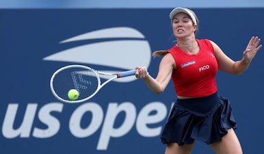Danielle Collins of the United States returns against Jaqueline Cristian of Romania during their Women's Singles First Round match on Day Three of the 2025 US Open. AFP