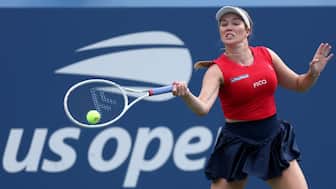 Danielle Collins of the United States returns against Jaqueline Cristian of Romania during their Women's Singles First Round match on Day Three of the 2025 US Open. AFP