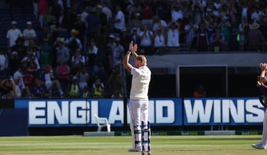 England's Ben Stokes applauds the crowd after England defeated Australia on Day 2 of their Ashes cricket test match in Melbourne, Saturday, Dec. 27, 2025. AP