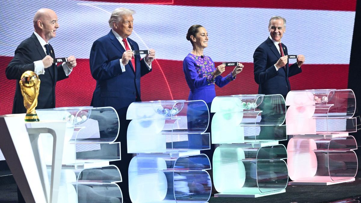 FIFA President Gianni Infantino, US President Donald Trump, Mexico's President Claudia Sheinbaum and Canada's Prime Minister Mark Carney pose with their cards during the draw for the 2026 FIFA Football World Cup. Image: AFP FIFA President Gianni Infantino, US President Donald Trump, Mexico's President Claudia Sheinbaum and Canada's Prime Minister Mark Carney pose with their cards during the draw for the 2026 FIFA Football World Cup. Image: AFP