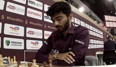 Gukesh was joint seventh on 6.5 points with 12 others after nine rounds. Image: X