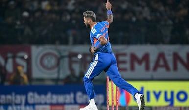 Hardik Pandya also became the third Indian to take 100 T20I wickets. Image: AFP