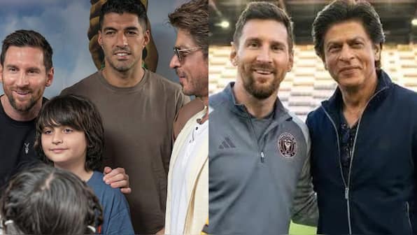 'GOAT India Tour': Shah Rukh Khan meets Lionel Messi in Kolkata, football legend clicks a picture with actor's son AbRam- Watch