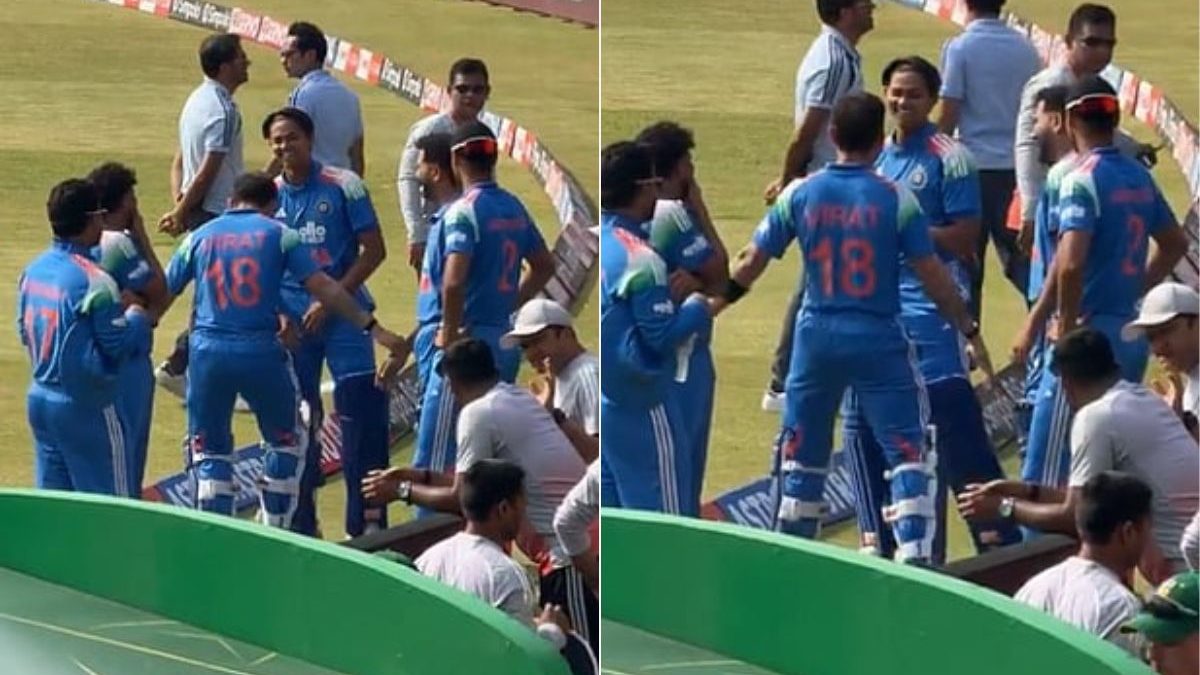 Virat Kohli was seen teasing Yashasvi Jaiswal during the 3rd ODI against South Africa. Image: X Virat Kohli was seen teasing Yashasvi Jaiswal during the 3rd ODI against South Africa. Image: X