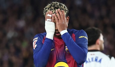 Lamine Yamal was substituted late in the game after receiving a yellow card. Image: AFP