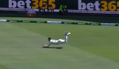 Marnus Labuschagne took a brilliant catch on Day Two of second Ashes Test. Image: JioStar