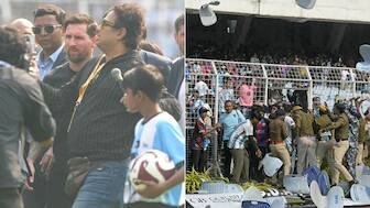Lionel Messi's Kolkata visit turned chaotic after fans resorted to vandalism inside the stadium due to abrupt end of the event. Image: AFP