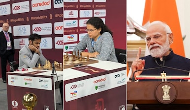 PM Modi congratulated Erigaisi and Humpy on their World Rapid bronze. Image: X/Reuters