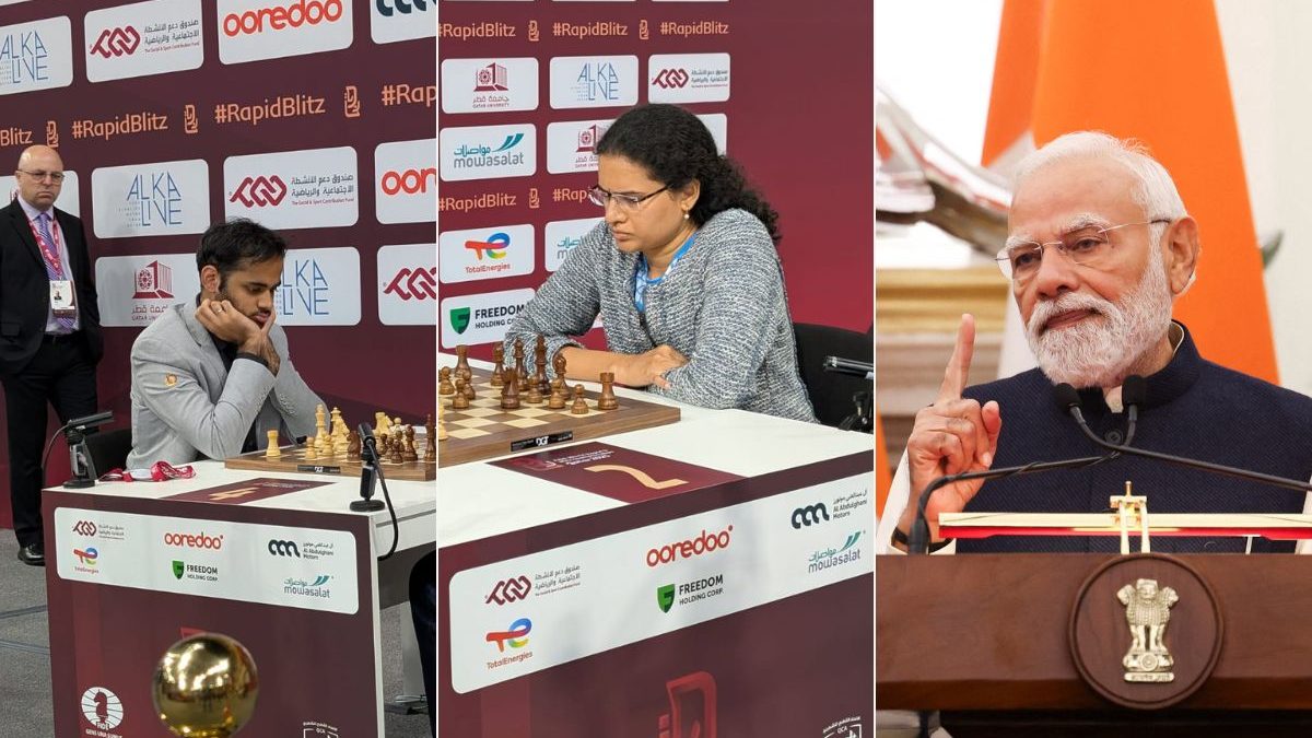 Modi 총리는 FIDE 월드 래피드 챔피언십에서 동메달을 획득한 Koneru Humpy, Arjun Erigaisi를 축하했습니다. Modi 총리는 FIDE 월드 래피드 챔피언십에서 동메달을 획득한 Koneru Humpy, Arjun Erigaisi를 축하했습니다.