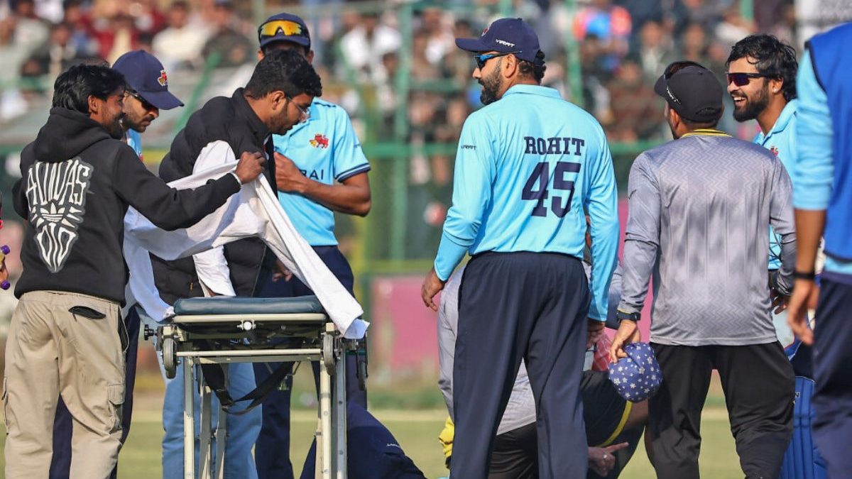 Rohit Sharma's opening partner Angkrish Raghuvanshi rushed to hospital after on-field injury Rohit Sharma's opening partner Angkrish Raghuvanshi rushed to hospital after on-field injury