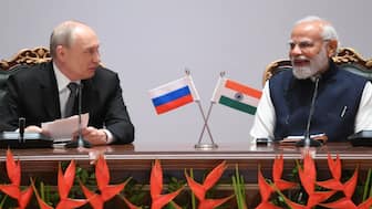 Russian President Vladimir Putin and  Prime Minister Narendra Modi attend the India-Russia Business Forum in New Delhi, India, on December 5. Putin was on a two-day state visit to India, his first since 2022, on December 4-5. Reuters 