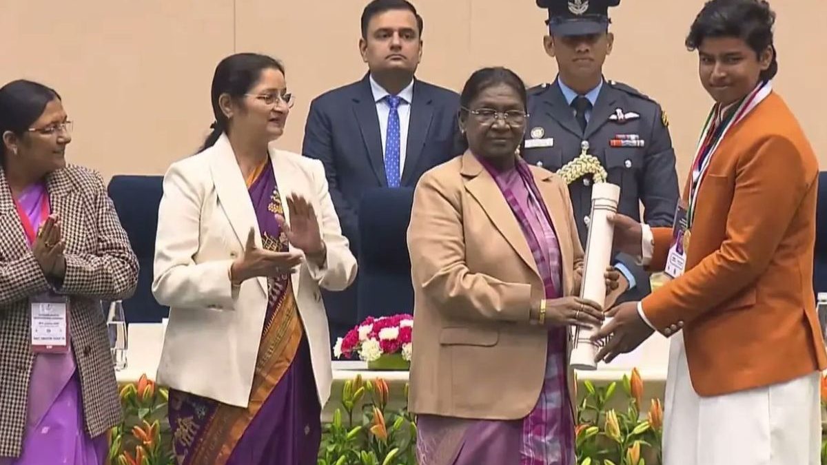 Vaibhav Suryavanshi receives the highest civilian award for children by President of India. Image: BCCI/X Vaibhav Suryavanshi receives the highest civilian award for children by President of India. Image: BCCI/X