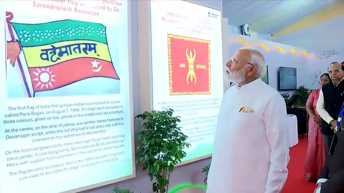 Prime Minister Narendra Modi at an exhibition during an event marking 150 years of the national song ‘Vande Mataram’, at the Indira Gandhi Indoor (IGI) Stadium, in New Delhi. File image/PTI Prime Minister Narendra Modi at an exhibition during an event marking 150 years of the national song ‘Vande Mataram’, at the Indira Gandhi Indoor (IGI) Stadium, in New Delhi. File image/PTI