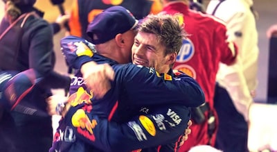 Red Bull driver Max Verstappen of the Netherlands celebrates after winning the Qatar Formula One Grand Prix. AP