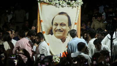 People pay their last respects to Maharashtra Deputy Chief Minister Ajit Pawar after he was killed in a VSR Ventures-operated Learjet 45 aircraft crash in Baramati, January 28, 2026. Reuters