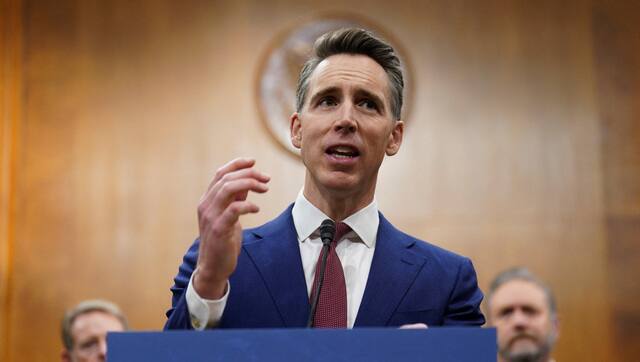US Senator Josh Hawley speaks during a press conference on the US Food and Drug Administration's abortion drug policies on Capitol Hill in Washington, DC. Reuters