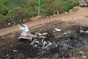 The wreckage of the VSR Ventures-operated Learjet 45 aircraft in which Maharashtra Deputy Chief Minister Ajit Pawar and four others were killed. Reuters