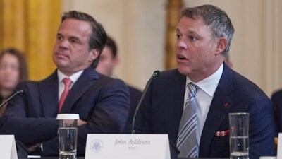 John Addison, right, donated more than $6mn to political action committees backing Donald Trump’s re-election campaign. AP