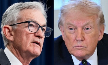 This combination of pictures created shows, (left) US Federal Reserve Board Chairman Jerome Powell in Washington, DC and (right) US President Donald Trump at the White House in Washington, DC. AFP