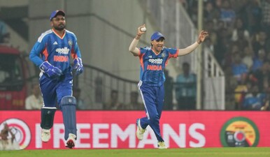 Abhishek Sharma was outstanding again as he smashed 84 off just 35 balls to help India win the first match against New Zealand. AP