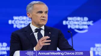 Canada's Prime Minister Mark Carney speaks during the 56th annual World Economic Forum (WEF) meeting in Davos, Switzerland, on Tuesday. Reuters 

