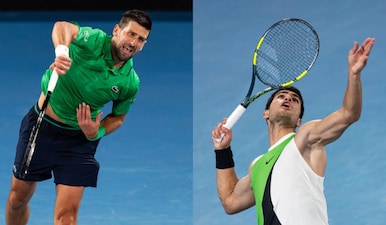 Carlos Alcaraz's new serve is very similar to that of Novak Djokovic. Images: Reuters 
