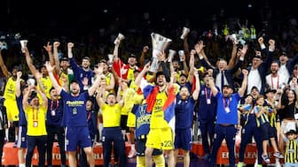 May 25, 2025 Fenerbahce's Marko Guduric celebrates with the trophy and teammates after winning the EuroLeague. Reuters