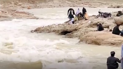 A screengrab from an AP video shows gushing river in Kandahar, Afghanistan, during ongoing flash floods in the season's first rain and snowfall spell in January 2026. (Photo: AP screengrab) 