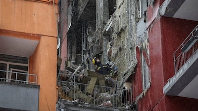 A rescuer works at the site of the apartment building hit by a Russian drone strike amid Russia's attack on Ukraine in Kyiv, Ukraine, on January 9, 2026. (Representational Image, Credit: Stringer/Reuters) 