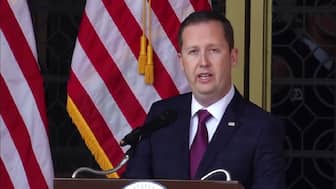 Sergio Gor, the Ambassador of the United States to India and Special Envoy to South and Central Asia, speaks at the US Embassy in Delhi on January 12, 2025. (Photo: Screengrab from PTI video)