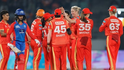 Gujarat Giants players celebrate Delhi Capitals captain Jemimah Rodrigues' dismissal off Sophie Devine's bowling at Vadodara's Kotambi Stadium. Image credit: BCCI