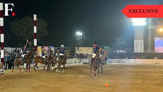 Players from the Mayfair Polo and Nav Unicorns teams can be seen playing a match at the Gujarat Polo Tournament in Ahmedabad, Gujarat on January 3, 2026. Anmol Singla/Firstpost