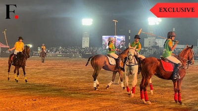 Polo players from the all-ladies teams of Lions Den Legends and Apollo Aviators can be seen on the field, on the final day of the Gujarat Polo Tournament in Ahmedabad, Gujarat on January 4, 2026. Anmol Singla/Firstpost
